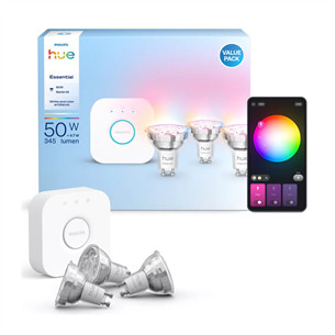 Philips Hue Essential Starter Kit, Spotlight + Hue Bridge, Full Color, GU10, 3 pc, white - Smart light kit