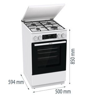 Gorenje, 62 L, platums 50 cm, balta - Elektriskā plīts ar gāzes virsmu
