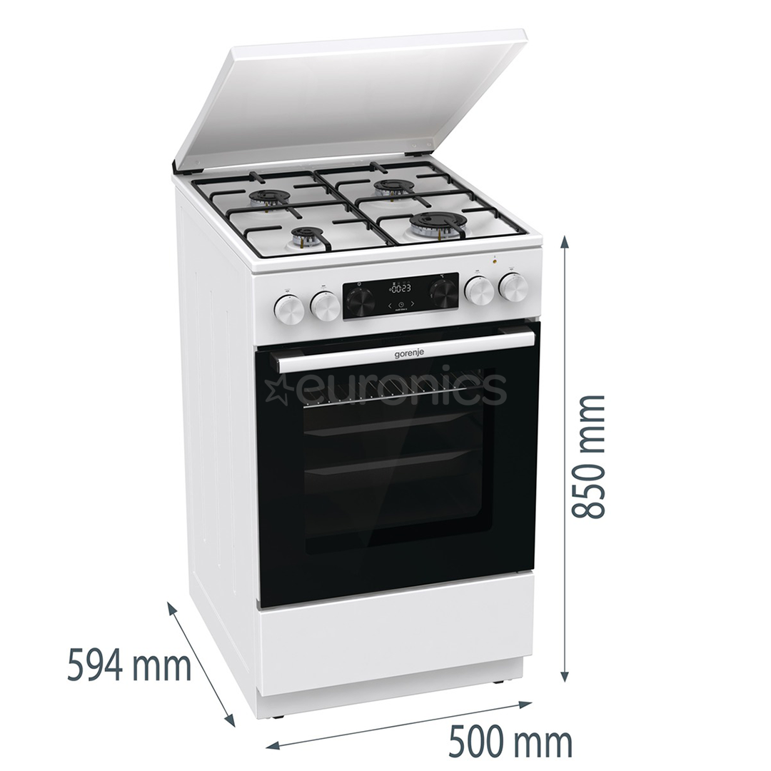 Gorenje, 62 L, platums 50 cm, balta - Elektriskā plīts ar gāzes virsmu