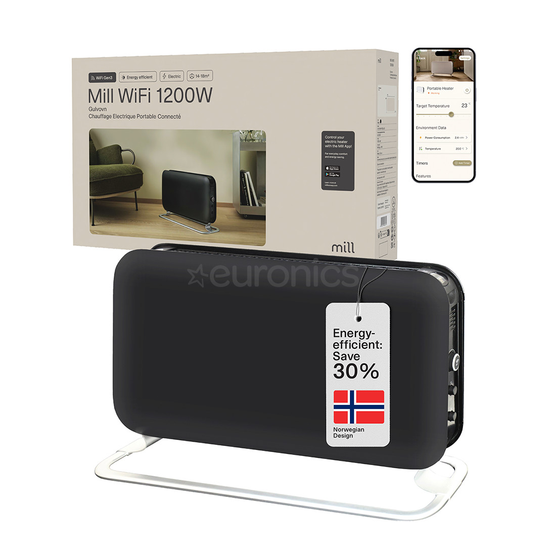 Mill, WiFi, 1200 W, black - Convection heater