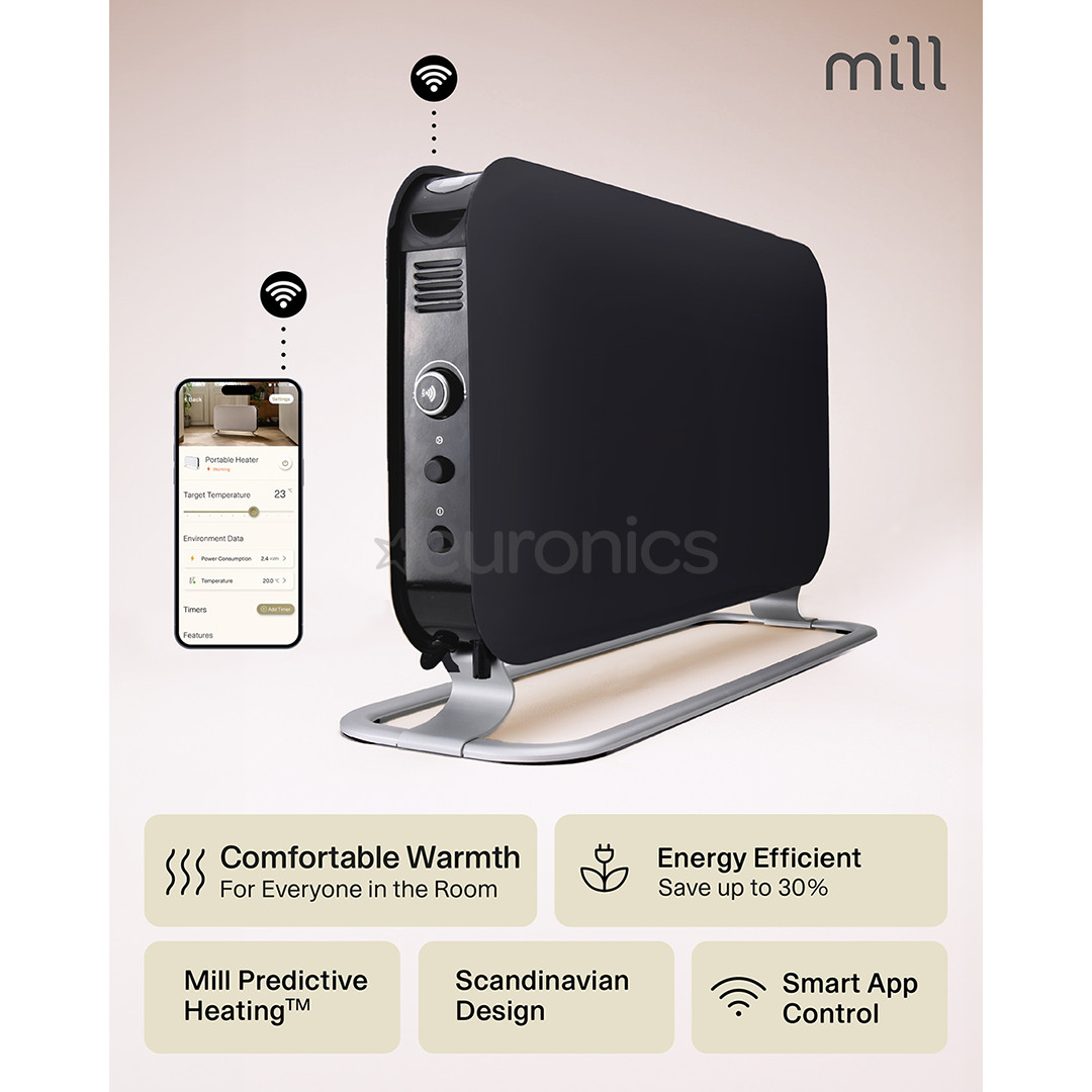 Mill, WiFi, 1200 W, black - Convection heater