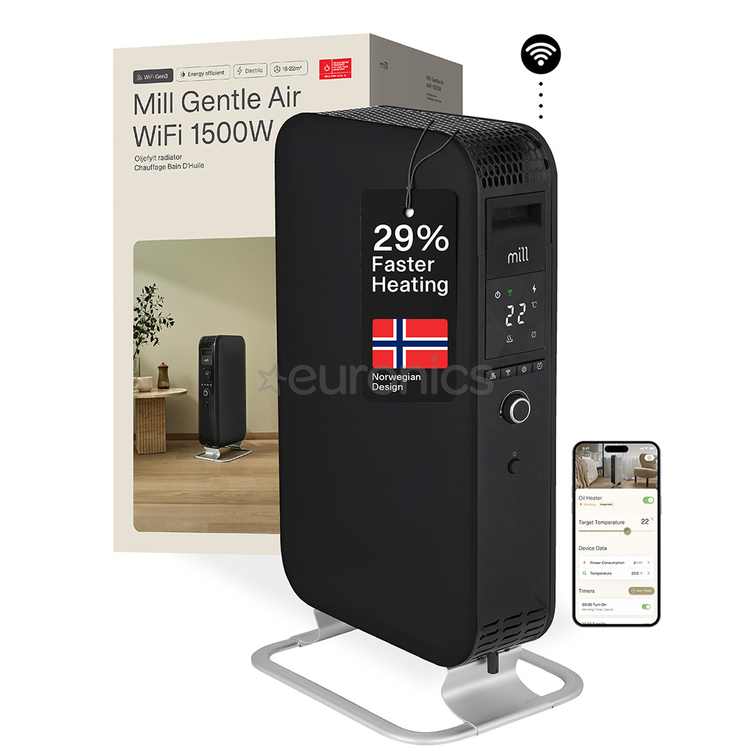 Mill Gentle Air WiFi, 1500 W, black - Oil heater