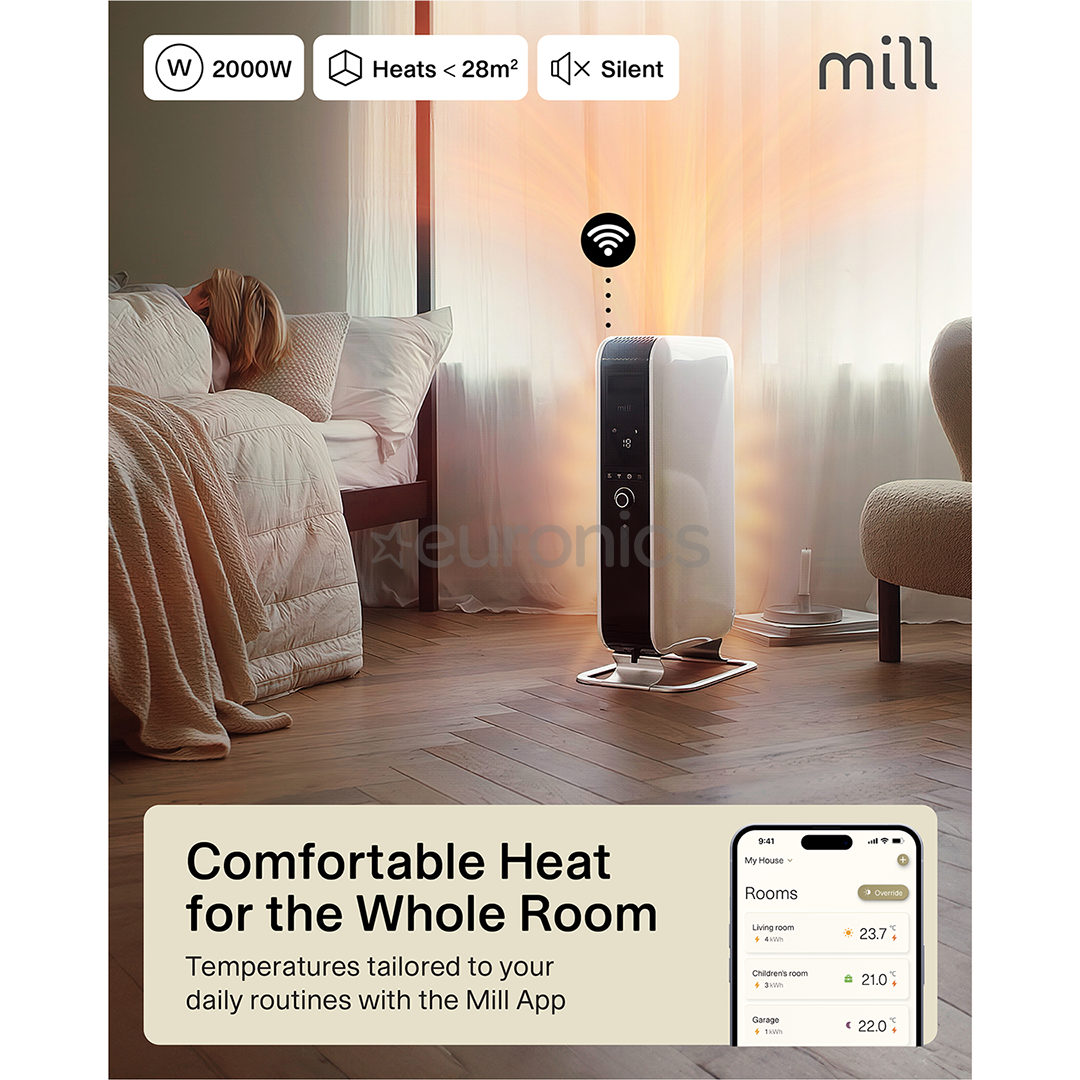 Mill Gentle Air WiFi, 2000 W, balta - Eļļas radiators
