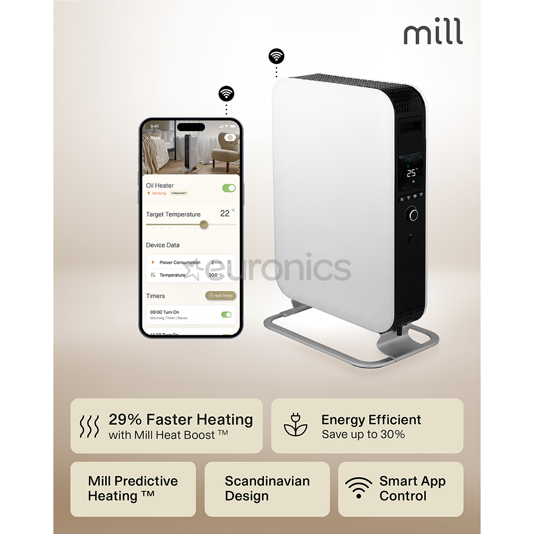 Mill Gentle Air WiFi, 2000 W, balta - Eļļas radiators
