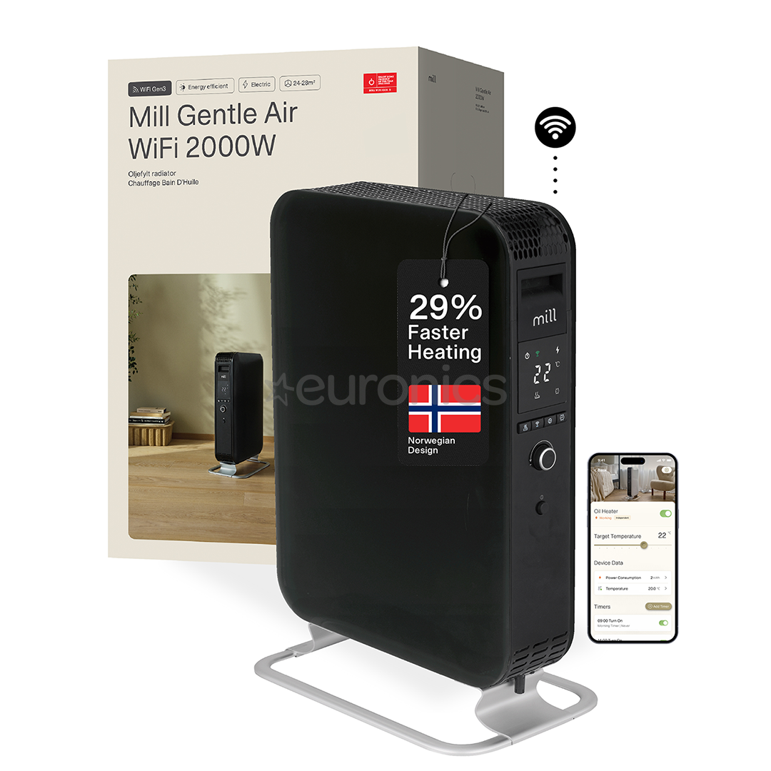 Mill Gentle Air WiFi, 2000 Вт, черный - Масляный радиатор