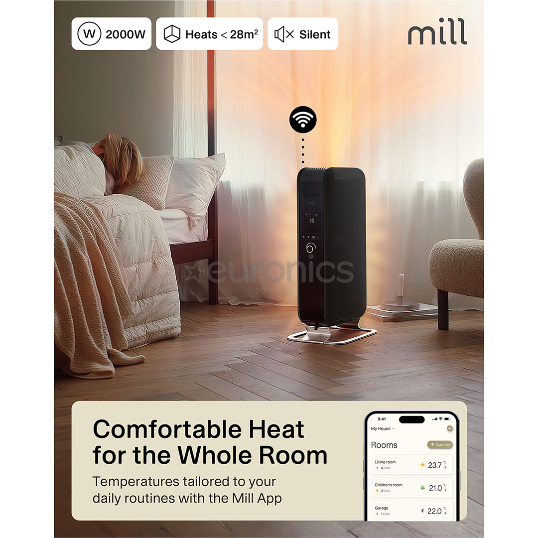 Mill Gentle Air WiFi, 2000 W, black - Oil filled radiator
