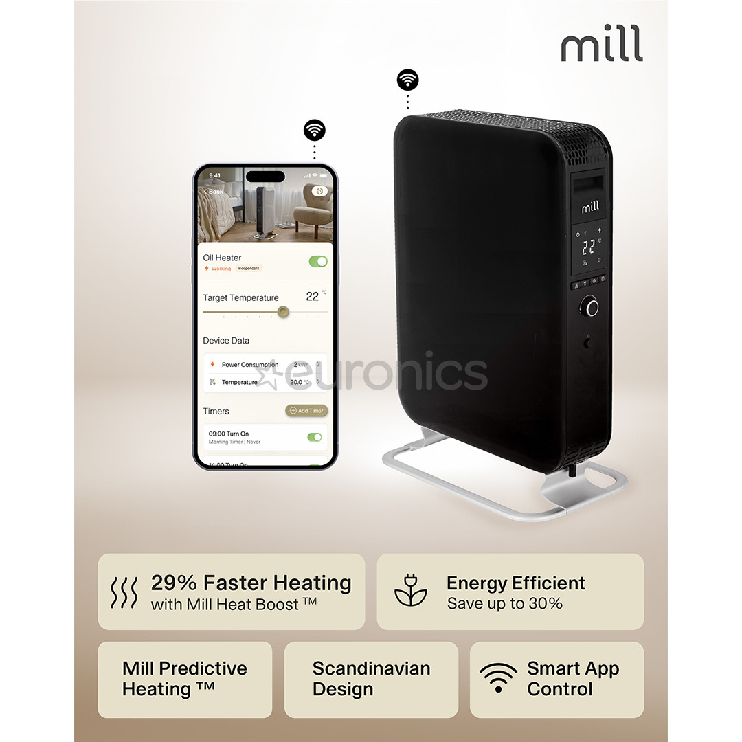 Mill Gentle Air WiFi, 2000 W, black - Oil filled radiator