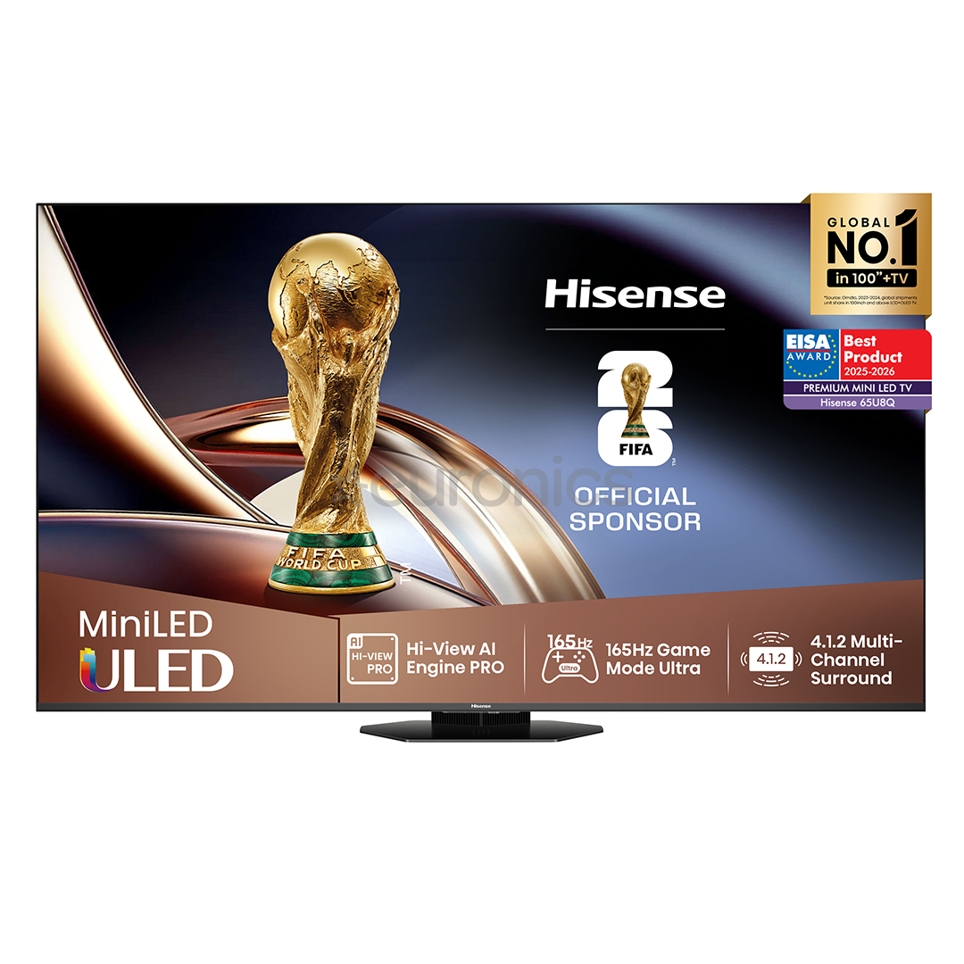 Hisense U8Q, 65'', 4K UHD, ULED, Mini LED, melna - Televizors