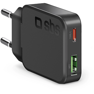 SBS Slim Wall Charger, USB-A, USB-C, 30 W, black - Wall charger TETRGANUSBTC30SLIM