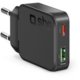 SBS Slim Wall Charger, USB-A, USB-C, 30 W, black - Wall charger