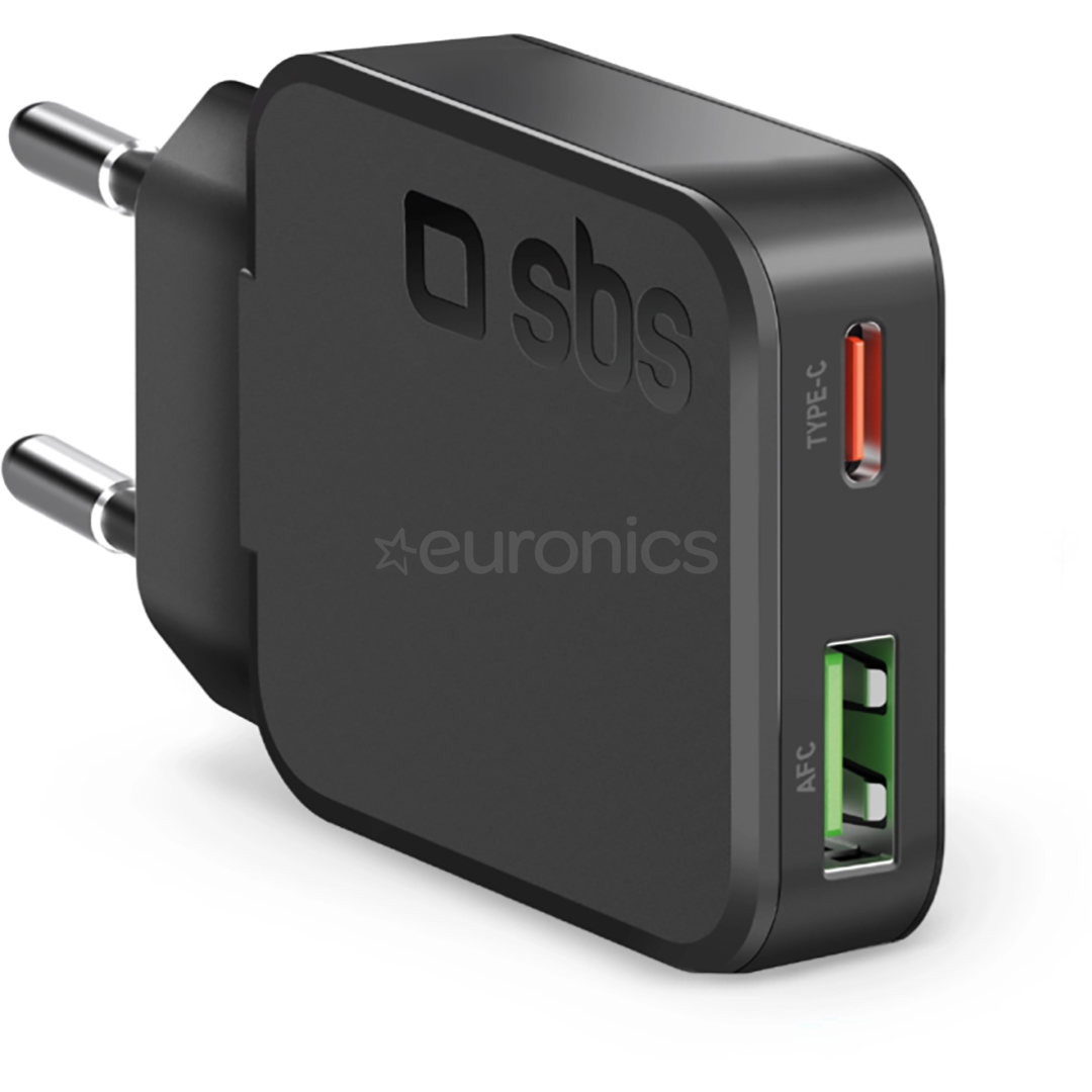 SBS Slim Wall Charger, USB-A, USB-C, 30 W, black - Wall charger