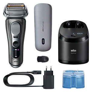 Braun Series 9 Pro+, Wet & Dry, 6-in-1, SmartCare centrs & PowerCase futrālis, tumši pelēka - Skuveklis 9675CC