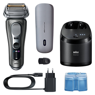 Braun Series 9 Pro+, Wet & Dry, 6-in-1, SmartCare centrs & PowerCase futrālis, tumši pelēka - Skuveklis 9675CC