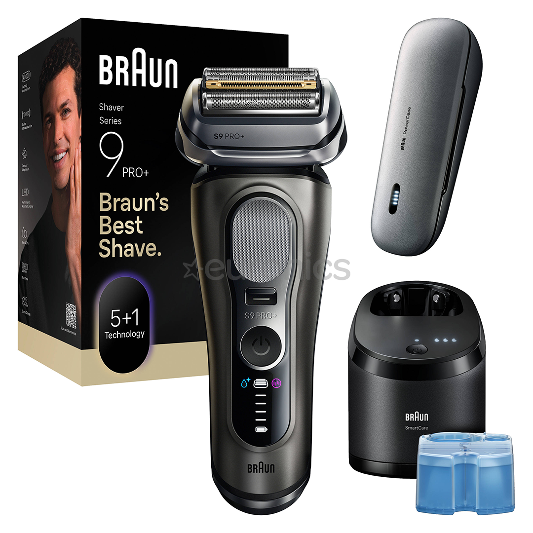 Braun Series 9 Pro+, Wet & Dry, 6-in-1, SmartCare centrs & PowerCase futrālis, tumši pelēka - Skuveklis