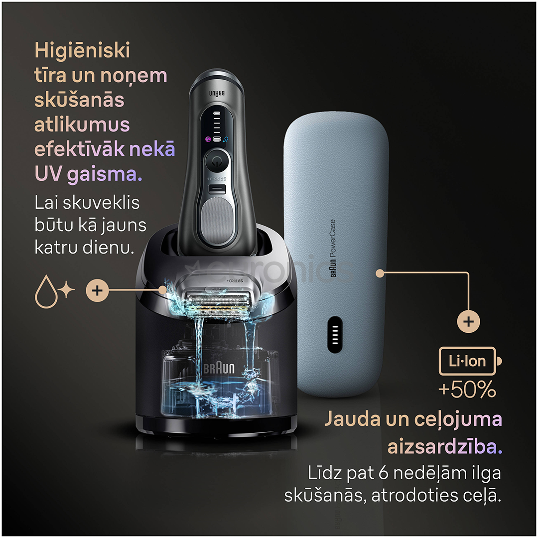Braun Series 9 Pro+, Wet & Dry, 6-in-1, SmartCare centrs & PowerCase futrālis, tumši pelēka - Skuveklis