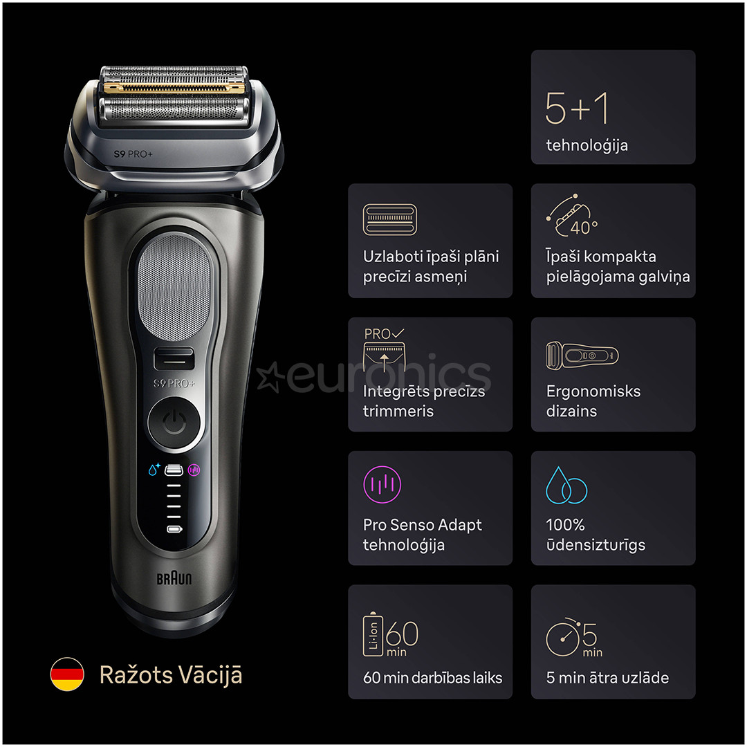 Braun Series 9 Pro+ Wet & Dry, 6-in-1 SmartCare centre and PowerCase, dark grey - Shaver