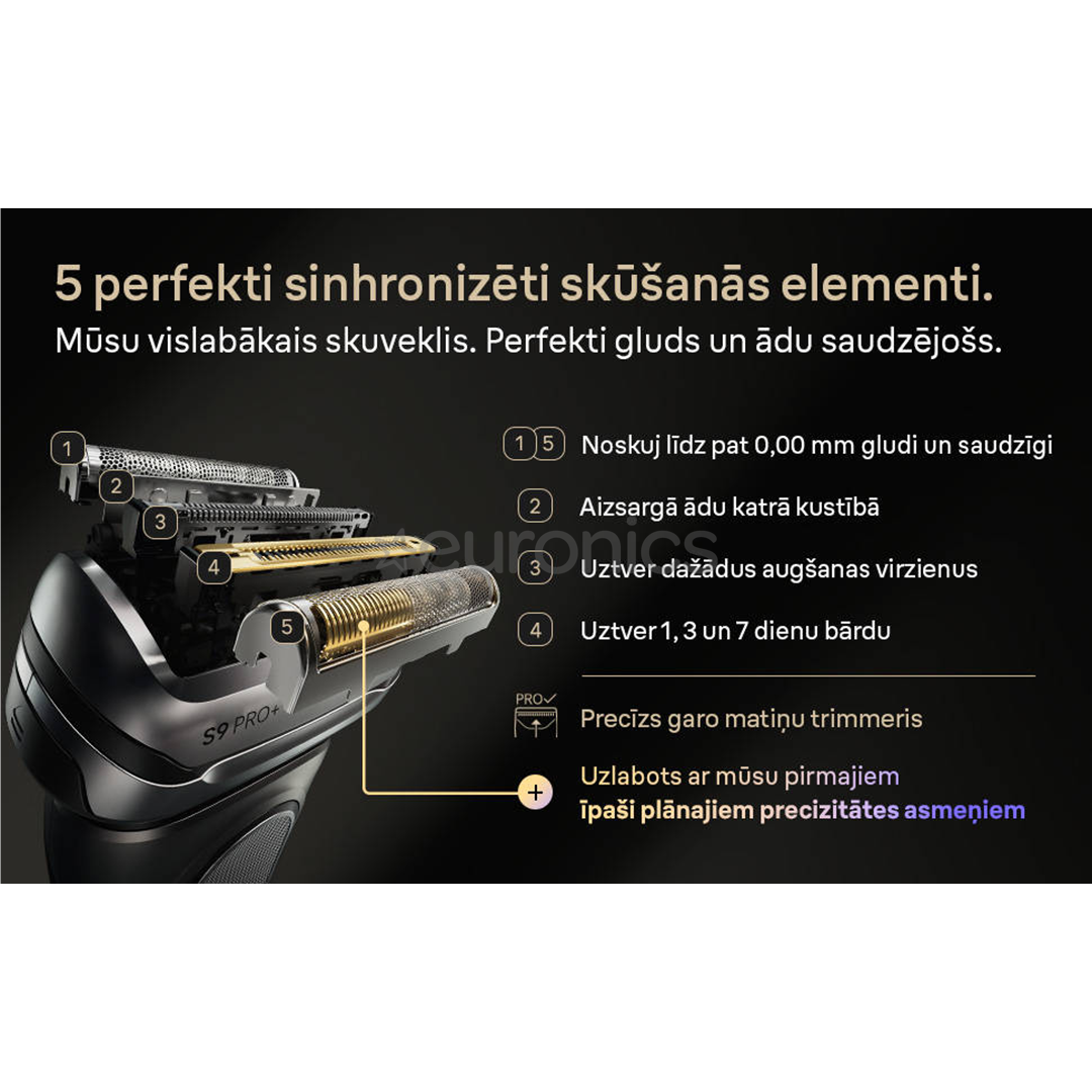 Braun Series 9 Pro+, Wet & Dry, 6-in-1, SmartCare centrs & PowerCase futrālis, tumši pelēka - Skuveklis