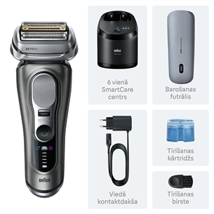 Braun Series 9 Pro+, Wet & Dry, 6-in-1, SmartCare centrs & PowerCase futrālis, tumši pelēka - Skuveklis