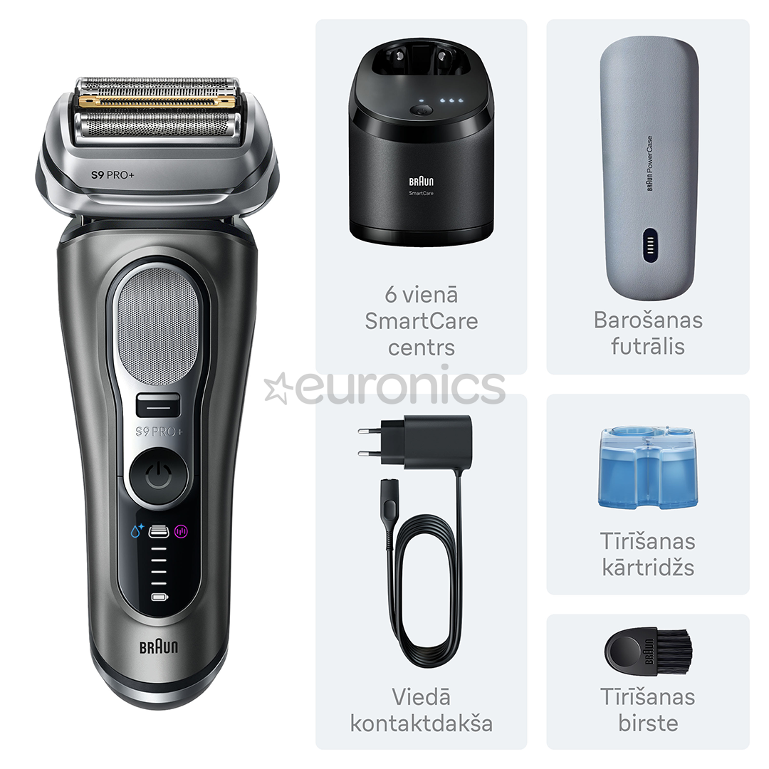Braun Series 9 Pro+, Wet & Dry, 6-in-1, SmartCare centrs & PowerCase futrālis, tumši pelēka - Skuveklis