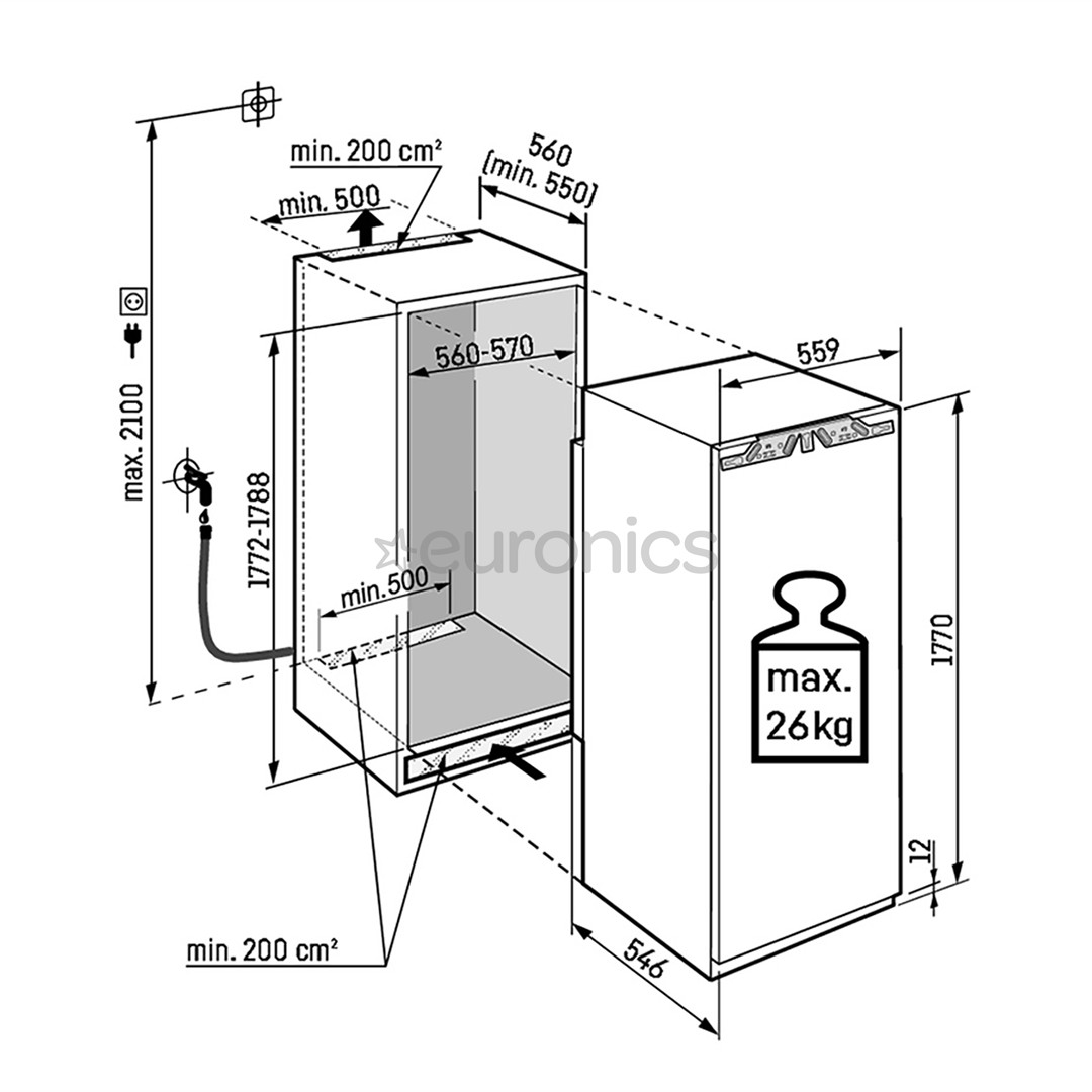 Liebherr Peak NoFrost, 213 л, высота 177 см - Интегрируемый морозильник