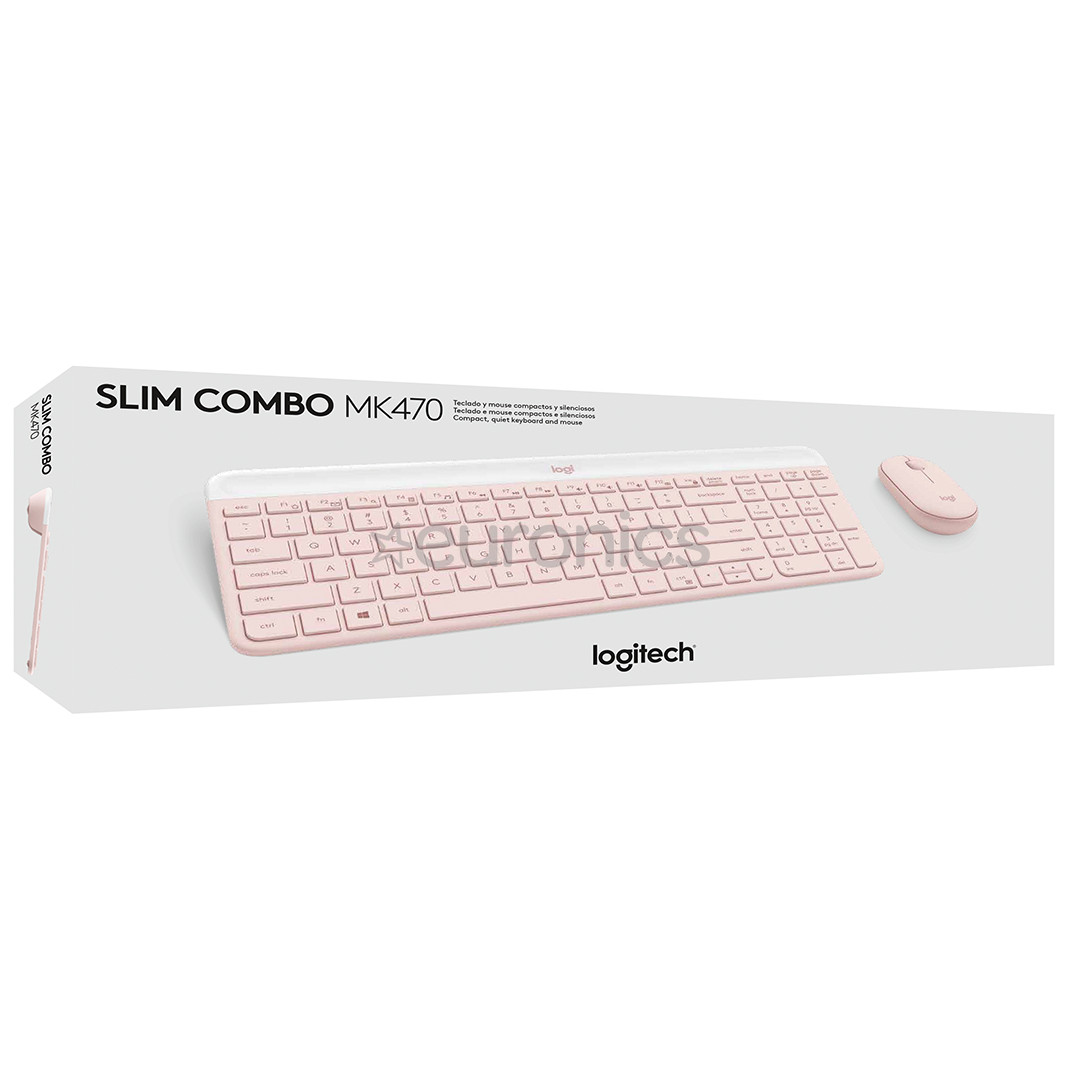 Logitech Slim Combo MK470, US, rozā - Bezvadu klaviatūra ar peli