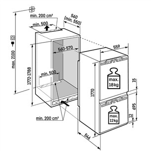 Liebherr Plus NoFrost, 254 л, высота 177 см - Интегрируемый холодильник