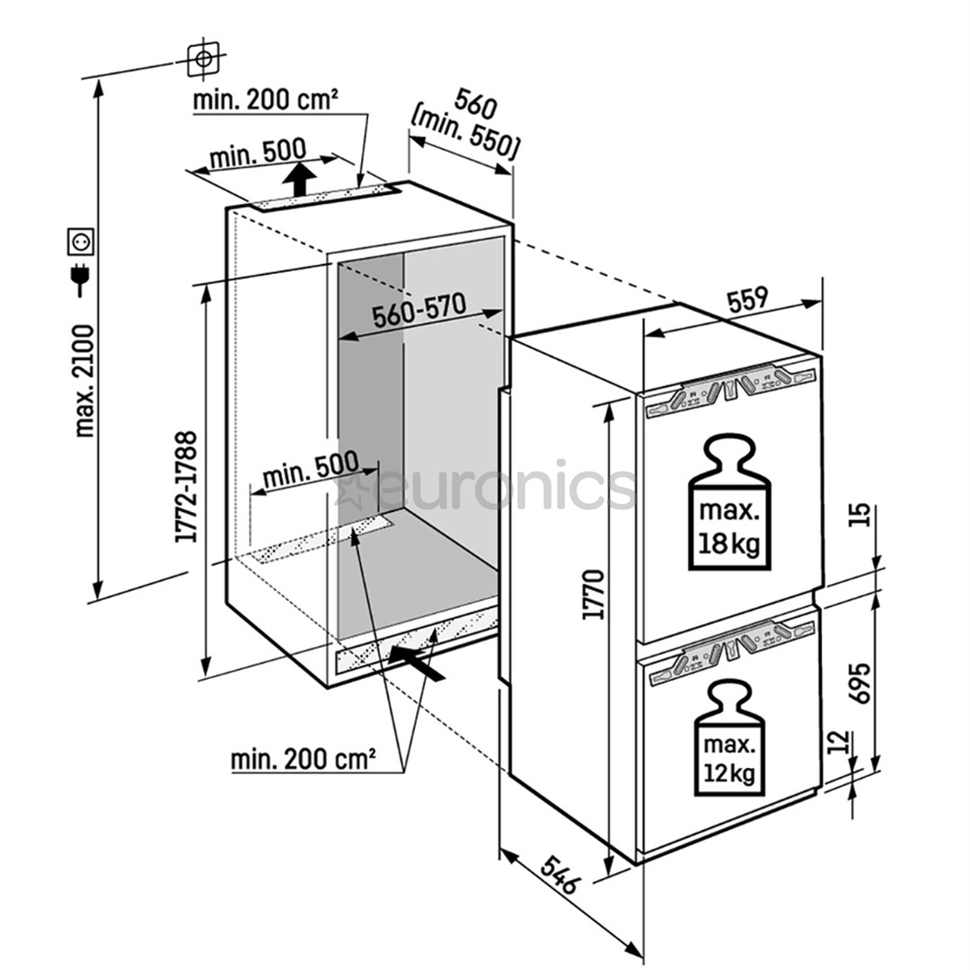 Liebherr Plus NoFrost, 254 л, высота 177 см - Интегрируемый холодильник