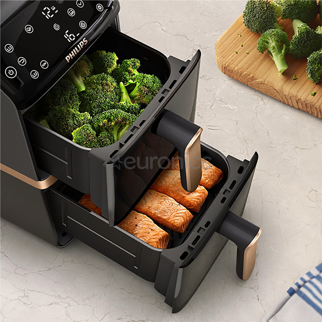 Philips Airfryer 4000 Series Stacked Dual Basket, 2300 W, 10 L, melna - Karstā gaisa friteris