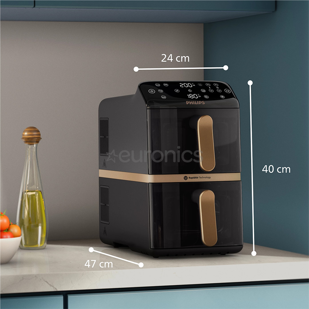 Philips Airfryer 4000 Series Stacked Dual Basket, 2300 W, 10 L, melna - Karstā gaisa friteris