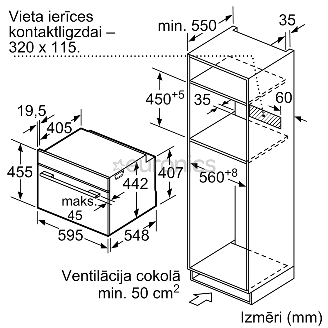 Bosch, 45 L, melna - Iebūvējama cepeškrāsns ar mikroviļņu funkciju