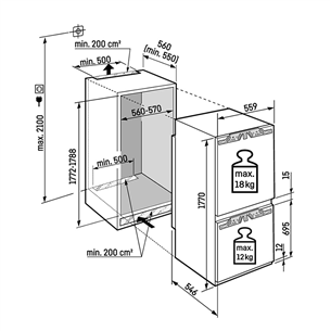 Liebherr Prime BioFresh NoFrost, 245 L, augstums 177 cm - Iebūvējams ledusskapis