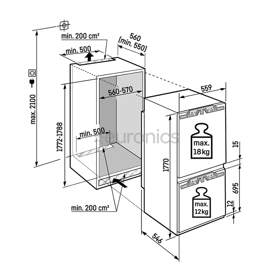 Liebherr Prime BioFresh NoFrost, 245 л, высота 177 см - Интегрируемый холодильник