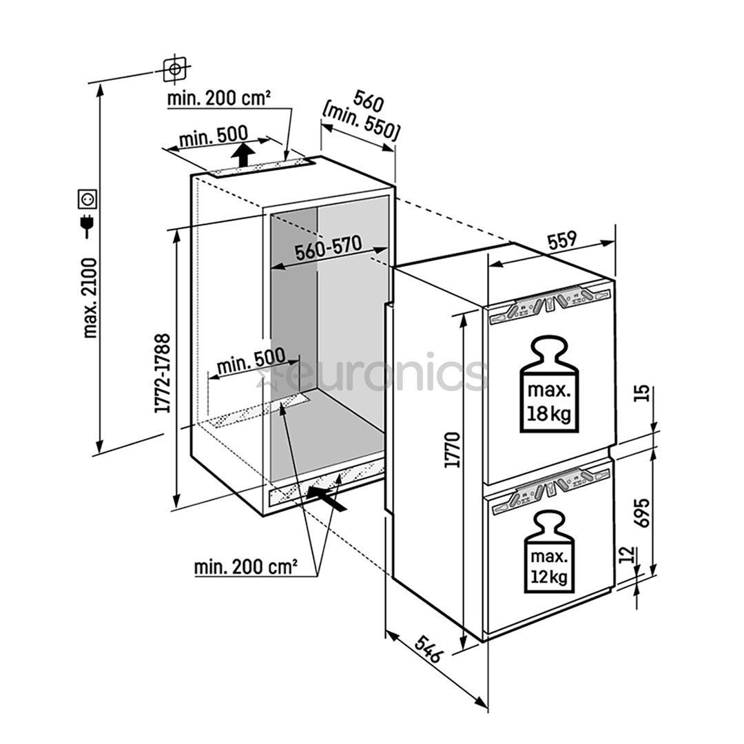 Liebherr Prime BioFresh NoFrost, 245 L, augstums 177 cm - Iebūvējams ledusskapis