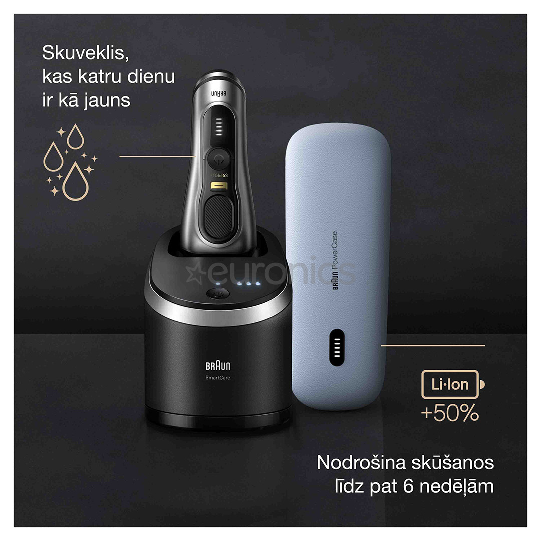 Braun Series 9 Pro+ Wet & Dry, станция 6 в 1 SmartCare и зарядный футляр PowerCase, серебристый - Бритва