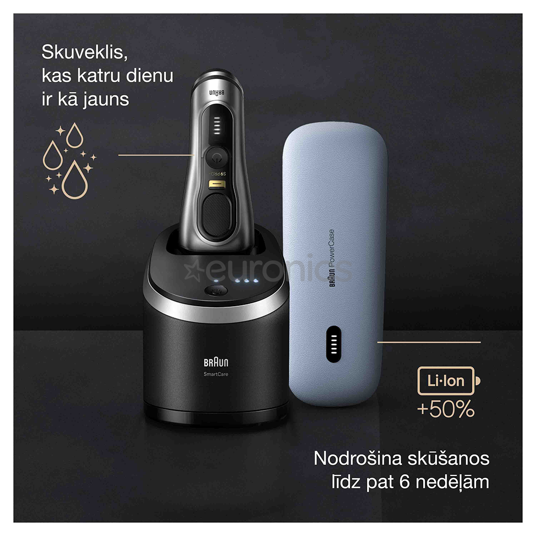 Braun Series 9 Pro+ Wet & Dry, станция 6 в 1 SmartCare и зарядный футляр PowerCase, серебристый - Бритва