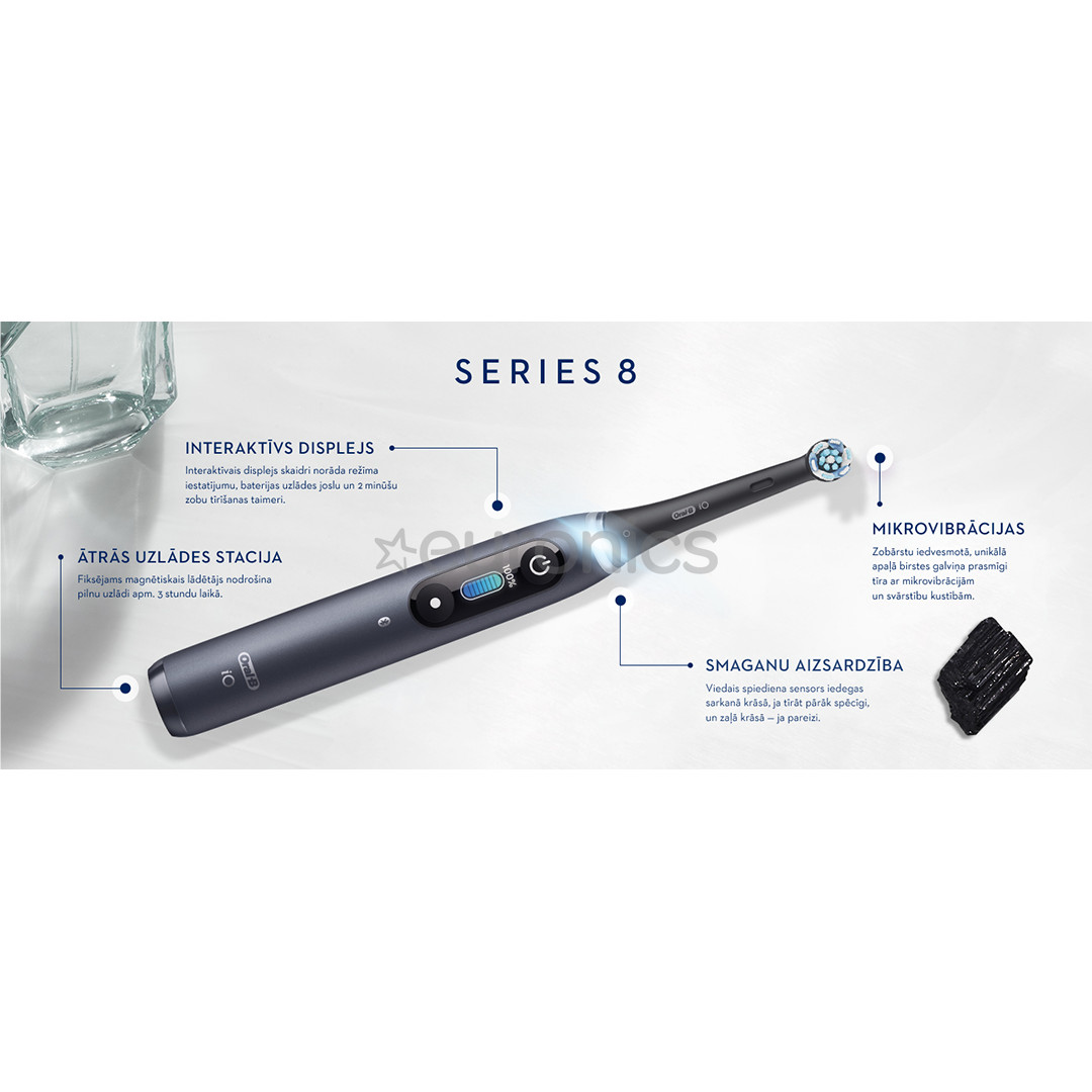 Braun Oral-B iO 8, ceļojumu futrālis, melna/pelēka - Elektriskā zobu birste