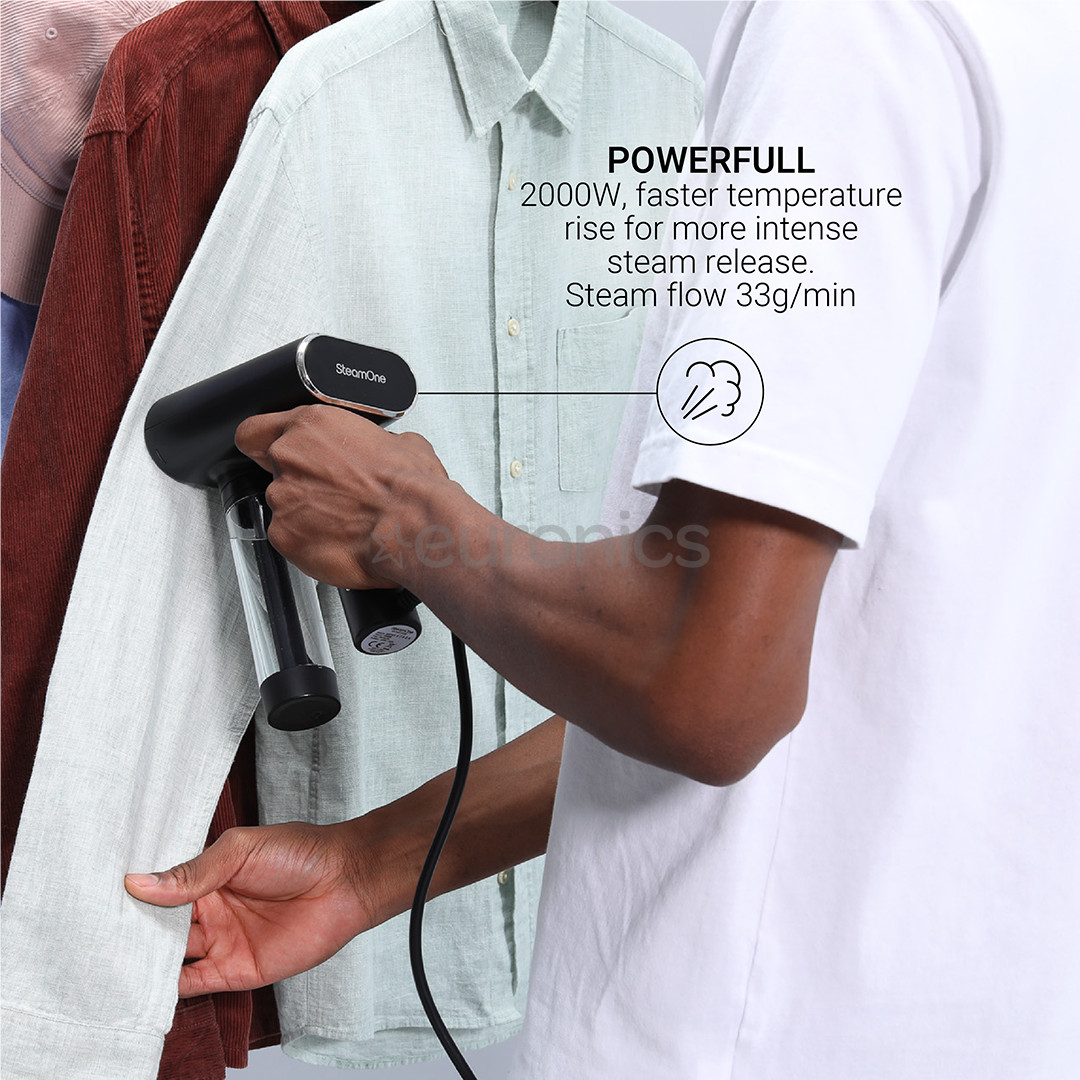 SteamOne Karl 2, 2000 W, melna - Rokas apģērbu tvaicētājs