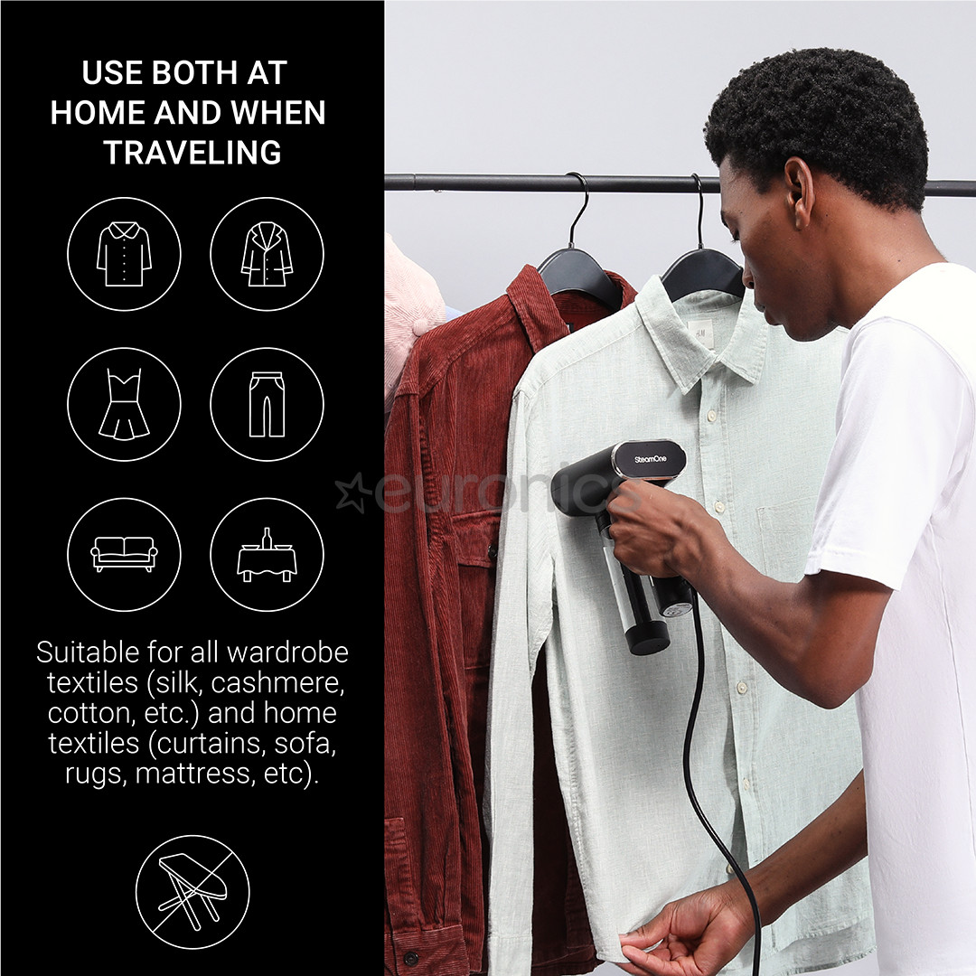 SteamOne Karl 2, 2000 W, melna - Rokas apģērbu tvaicētājs