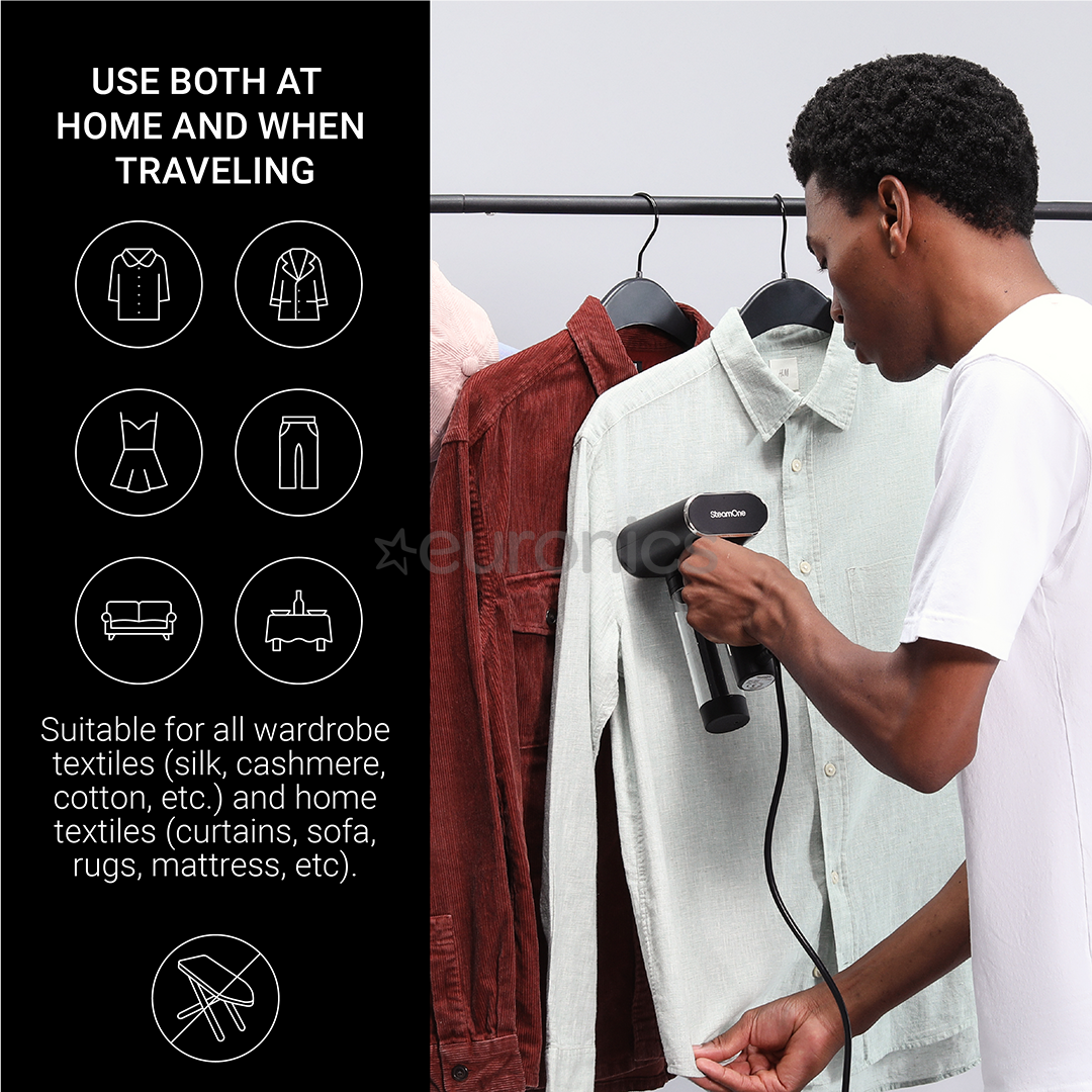 SteamOne Karl 2, 2000 W, melna - Rokas apģērbu tvaicētājs