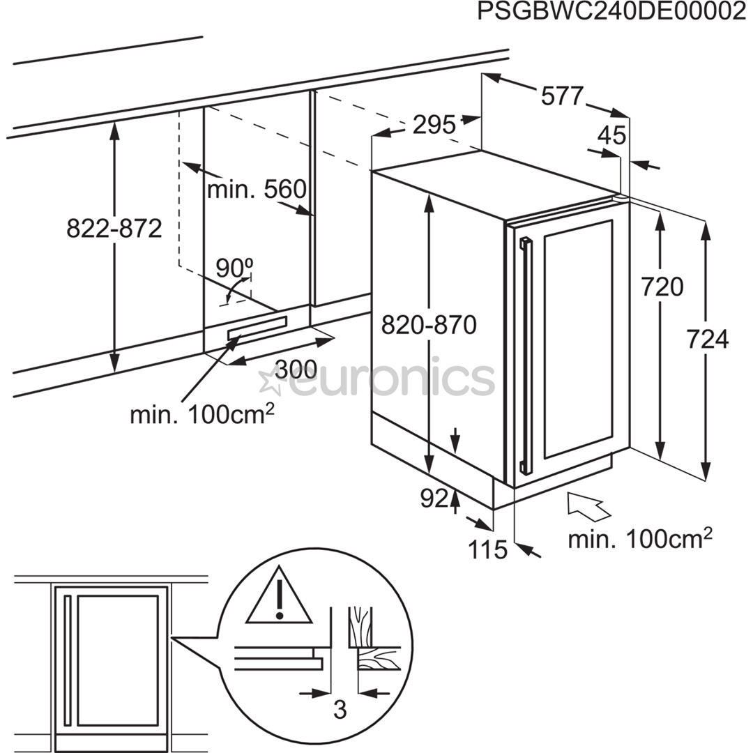 Electrolux 500 Series, 20 бутылок, высота 82 см, черный - Интегрируемый винный шкаф