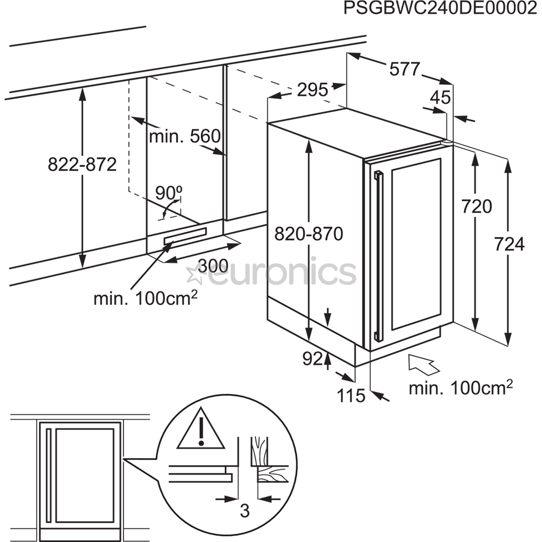 Electrolux 500 Series, 20 бутылок, высота 82 см, черный - Интегрируемый винный шкаф