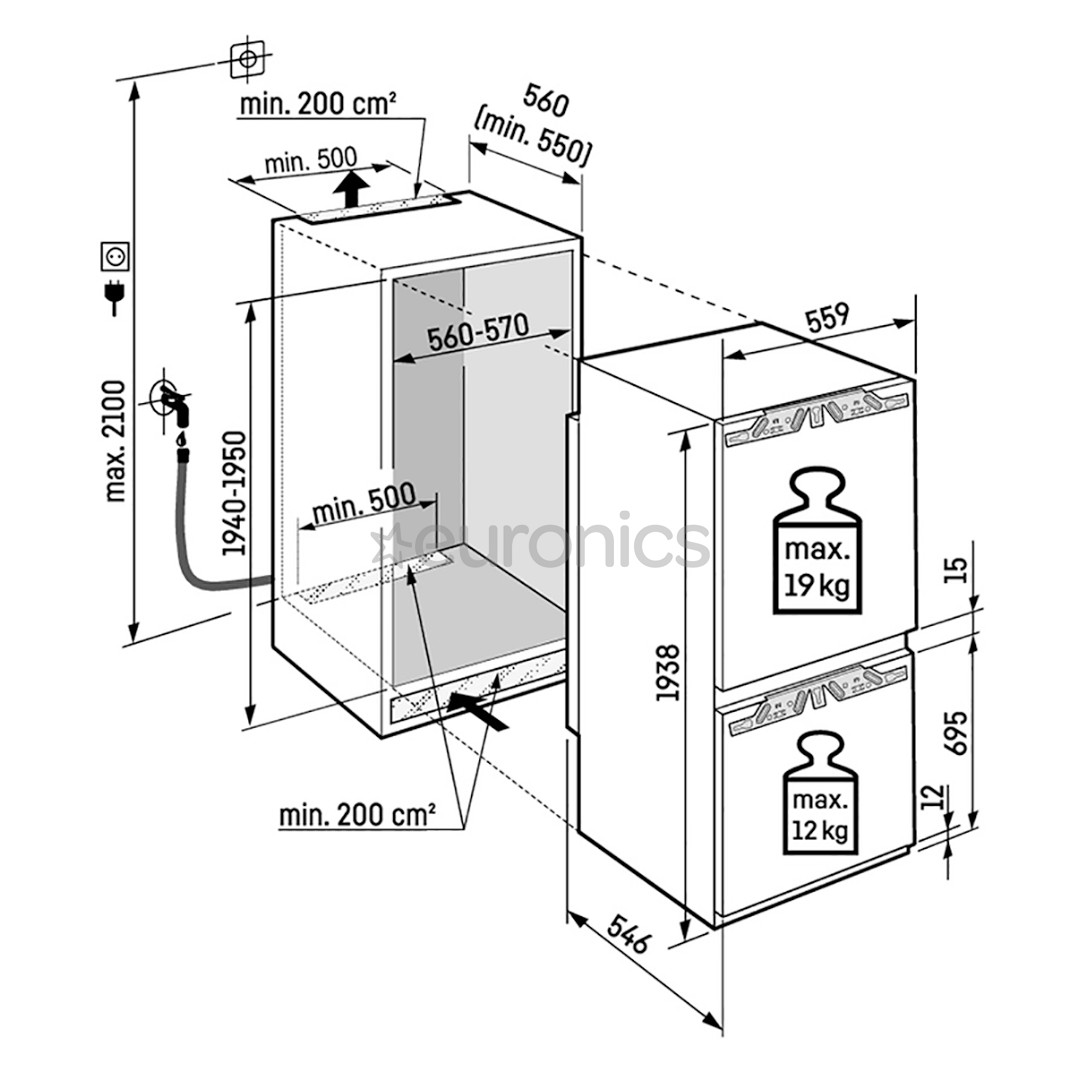 Liebherr Prime BioFresh NoFrost, 276 L, height 194 cm - Built-in refrigerator