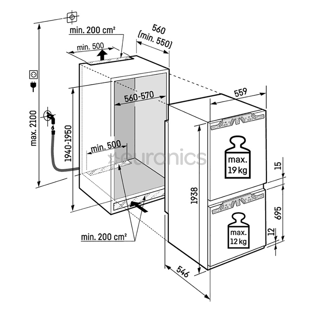 Liebherr Prime BioFresh NoFrost, 276 л, высота 194 см - Интегрируемый холодильник