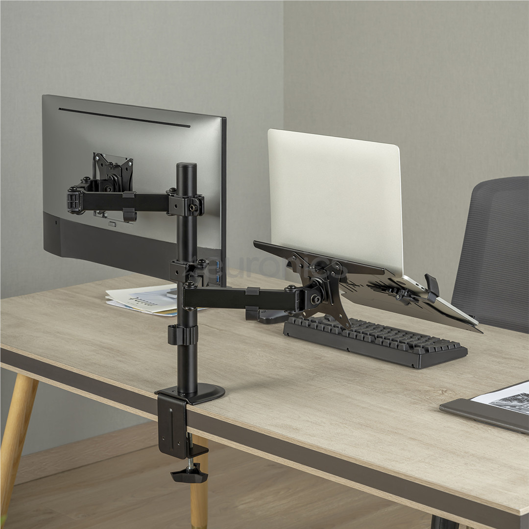 Deltaco Dual Desk Mount, 13-32'', melna - Monitora statīvs