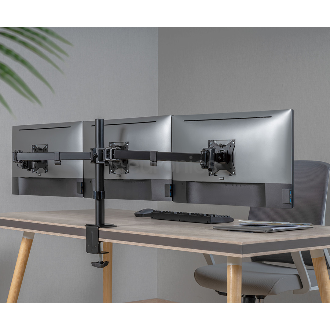 Deltaco Triple Desk Mount, 13-27'', melna - Monitora statīvs