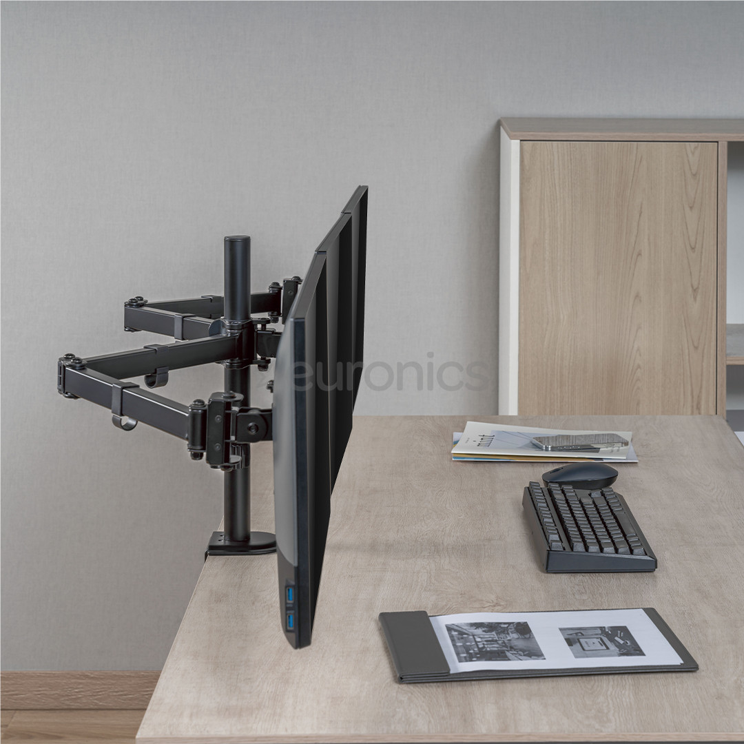 Deltaco Triple Desk Mount, 13-27'', melna - Monitora statīvs