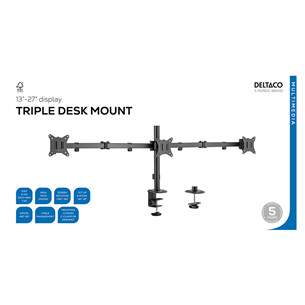 Deltaco Triple Desk Mount, 13-27'', melna - Monitora statīvs