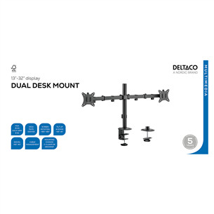Deltaco Dual Desk Mount, 13-32'', melna - Monitora statīvs