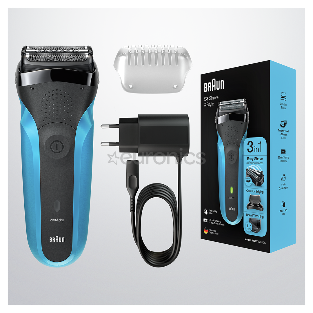 Braun Series 3 Shave & Style, Wet & Dry, zila - Skuveklis