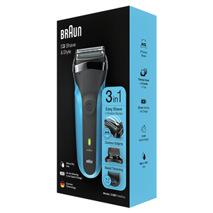 Braun Series 3 Shave & Style, Wet & Dry, zila - Skuveklis